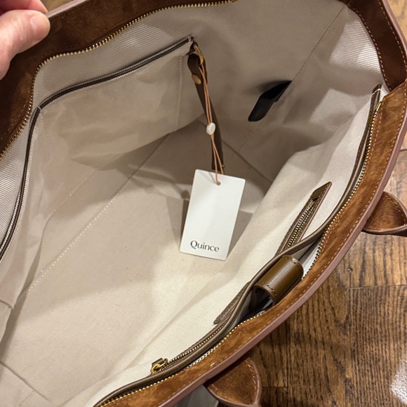 Quince Suede Zip Top Tote Bag in Whiskey Brown - Picture 5 of 15